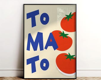 Lámina de tomate para pared: póster retro de restaurante, decoración de cocina llamativa, arte gastronómico italiano
