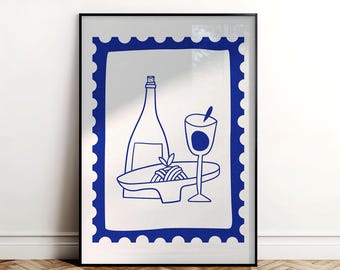 Blue Kitchen Wall Art: Food & Wine Prints (Digital Download)