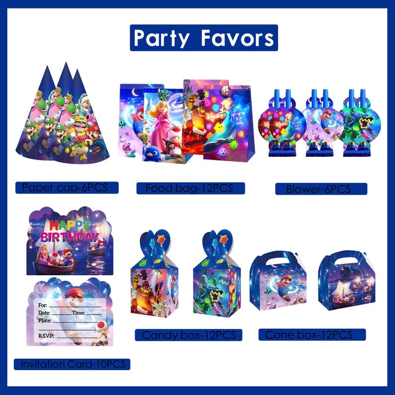 Decoraciones para fiesta de cumpleaños con temática de Super Mario: pancarta, adorno para pastel, globos, mantel, platos y vajilla, artículos para fiestas de cumpleaños infantiles. imagen 8
