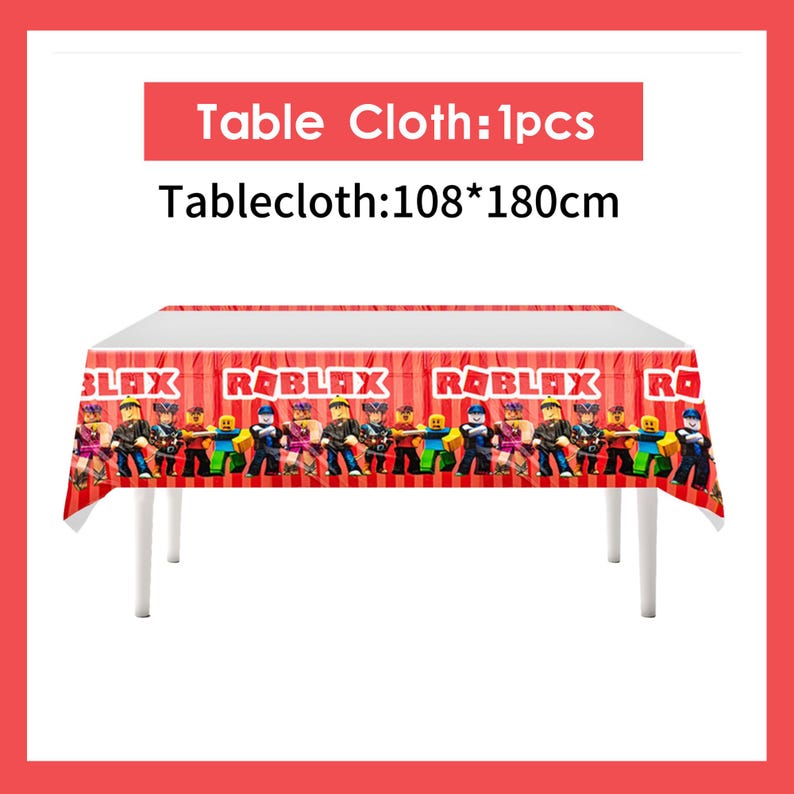 Roblox födelsedagsfesttillbehör, banderoll, ballonger, bakgrund, tårtdekoration, porslin, Roblox festdekorationssats för barn, pojkar, speltemafest Table Cloth