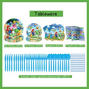 S*per M*rio födelsedagsfestdekorationer, M*rio-tema banderoll tårtdekoration ballonger bordsservis, barnfödelsedagsfesttillbehör, spelfansfestdekorationer bild 11