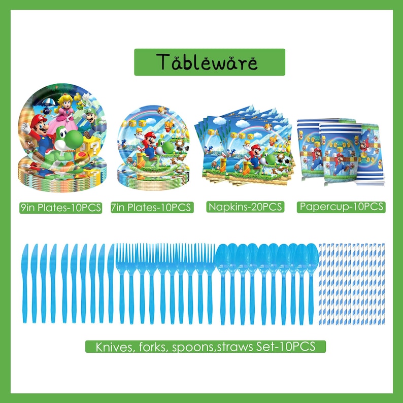 S*per M*rio födelsedagsfestdekorationer, M*rio-tema banderoll tårtdekoration ballonger bordsservis, barnfödelsedagsfesttillbehör, spelfansfestdekorationer bild 11