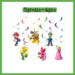 S*per M*rio födelsedagsfestdekorationer, M*rio-tema banderoll tårtdekoration ballonger bordsservis, barnfödelsedagsfesttillbehör, spelfansfestdekorationer Spiral