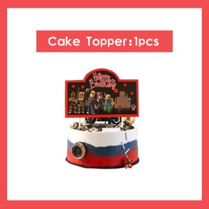 Roblox födelsedagsfesttillbehör, banderoll, ballonger, bakgrund, tårtdekoration, porslin, Roblox festdekorationssats för barn, pojkar, speltemafest Cake Topper-1pcs