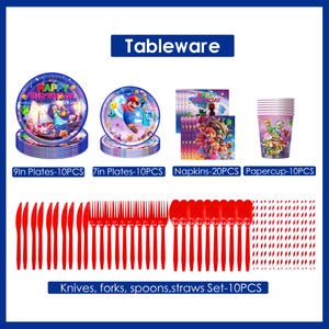 Decoraciones para fiesta de cumpleaños con temática de Super Mario: pancarta, adorno para pastel, globos, mantel, platos y vajilla, artículos para fiestas de cumpleaños infantiles. imagen 7