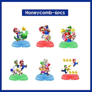 Decoraciones para fiesta de cumpleaños con temática de Super Mario: pancarta, adorno para pastel, globos, mantel, platos y vajilla, artículos para fiestas de cumpleaños infantiles. Honeycomb-6pcs