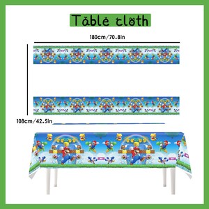 S*per M*rio födelsedagsfestdekorationer, M*rio-tema banderoll tårtdekoration ballonger bordsservis, barnfödelsedagsfesttillbehör, spelfansfestdekorationer Tablecloth