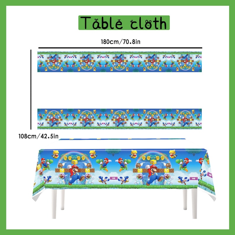 S*per M*rio födelsedagsfestdekorationer, M*rio-tema banderoll tårtdekoration ballonger bordsservis, barnfödelsedagsfesttillbehör, spelfansfestdekorationer Tablecloth
