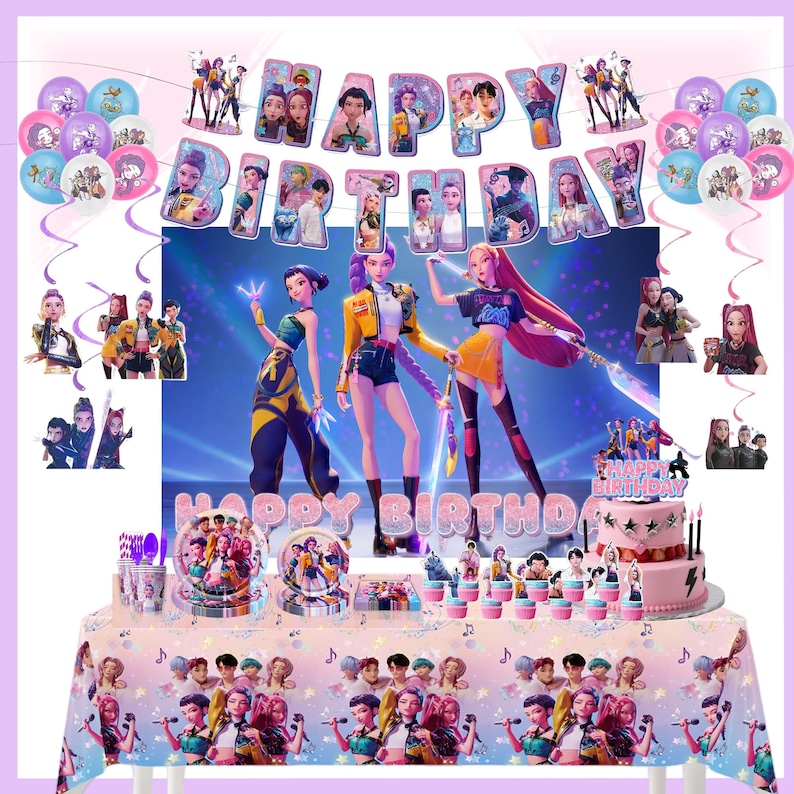Kp*p Demon Hun*ers Birthday Party Decor, Banner, Cake Topper, Balloons ...