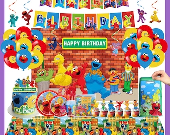 Sesamstraat Verjaardagsfeestje Benodigdheden, Elmo & Cookie Monster Decor Set-Banner, Achtergrond, Servies, Decor Kids Peuter Verjaardagsfeestje, Feestartikelen