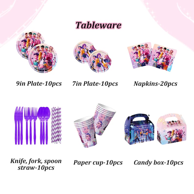 Puede incluir: Una colecci&oacute;n de art&iacute;culos de mesa para fiestas, que incluye platos, servilletas, vasos, cubiertos, pajitas y cajas de caramelos. Los art&iacute;culos presentan un dise&ntilde;o colorido con un grupo de personas. Los platos tienen 22.86 cm y 17.78 cm de di&aacute;metro.