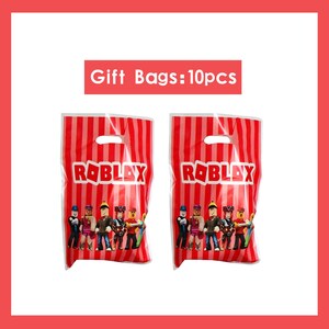 Roblox födelsedagsfesttillbehör, banderoll, ballonger, bakgrund, tårtdekoration, porslin, Roblox festdekorationssats för barn, pojkar, speltemafest Gift Bags-10pcs