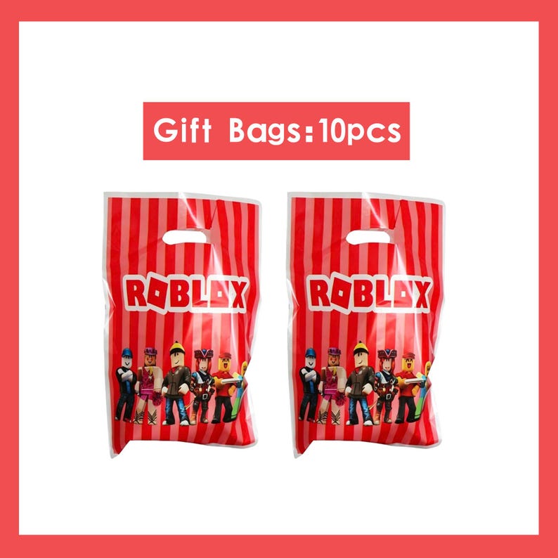 Roblox födelsedagsfesttillbehör, banderoll, ballonger, bakgrund, tårtdekoration, porslin, Roblox festdekorationssats för barn, pojkar, speltemafest Gift Bags-10pcs