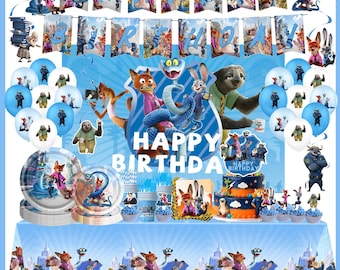 Animal Theme Birthday Party Decor-Banner,Cake Topper,Balloons,Tablecloth,Backdrop,Tableware,Plates,Kids Birthday Party Supplies,Party Favors