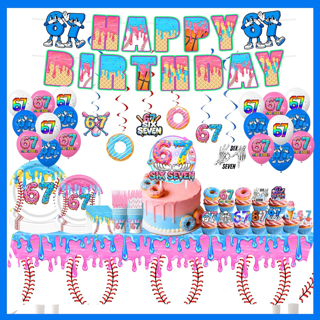 Six Seven Birthday Party Decor banner cake Topper balloon tablecloth six-seven-birthday-party-decor-banner-cake-topper-balloon-tablecloth