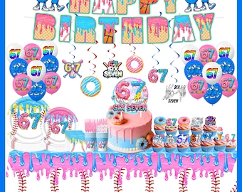 Six Seven Birthday Party Decor-Banner,Cake Topper,Balloon,Tablecloth,Tableware,Kids Birthday Party Supplies,6 7 Decoration,Kids Party Favors