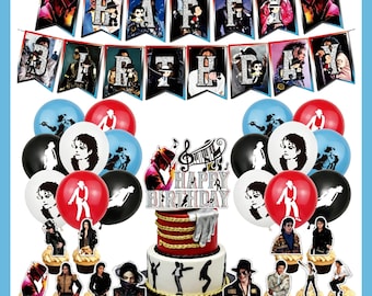Mic*ael Jac*son Birthday Party Decor Kit | King of Pop Birthday Banner, Balloons,Cake & Cupcake Toppers, MJ Pop Star Party Supplies for Fans