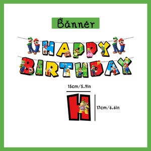 S*per M*rio födelsedagsfestdekorationer, M*rio-tema banderoll tårtdekoration ballonger bordsservis, barnfödelsedagsfesttillbehör, spelfansfestdekorationer Banner