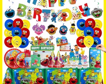 Sesame Street Birthday Party Supplies,Elmo&Cookie Monster Decor Set-Banner,Tablecloth,Balloon,Kids Toddler Birthday Party Decor,Party Favors