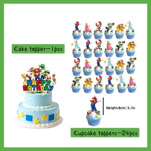 S*per M*rio födelsedagsfestdekorationer, M*rio-tema banderoll tårtdekoration ballonger bordsservis, barnfödelsedagsfesttillbehör, spelfansfestdekorationer bild 9