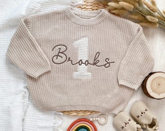 1st Birthday Gifts, Embroidered Baby Name Sweater, 1st birthday boy, baby keepsakes, baby gifts
