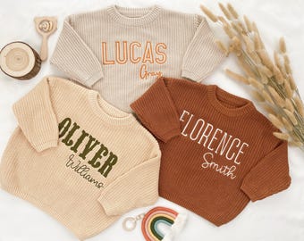 Personalized Embroidered Baby Name Sweater, Neutral Baby Clothes, Custom Baby Gift, Pregnancy Announcement