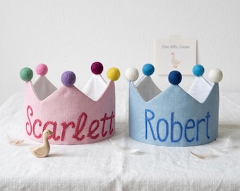 Embroidered Baby Birthday Crown, Personalized Keepsake Gift