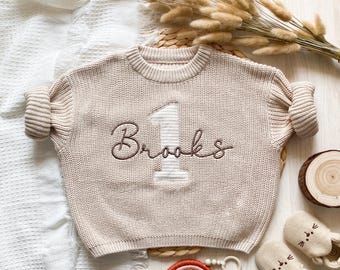 Embroidered Baby Name Sweater, first birthday outfit, first birthday gifts, baby keepsake