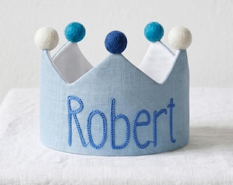 Embroidered Baby Boy Birthday Crown, Personalized Keepsake Gift