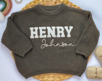 Embroidered Baby Name Sweater, Personalized Newborn Gift, Custom Baby Clothes for Coming Home Outfit