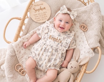 Custom Baby Girl Bubble Romper, Cottagecore Floral Cotton Newborn Outfit, Coming Home, Monthly Milestones & Baby Shower Gift