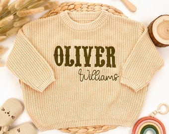 Embroidered Baby Name Christmas Sweater, Personalized Holiday Gift, Custom Baby Outfit for Kids