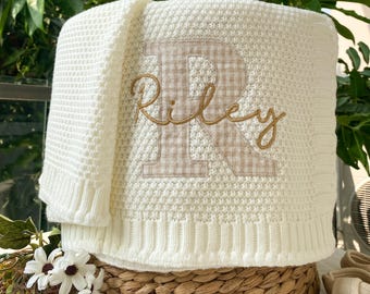 Custom Baby Name Blanket, Monogrammed Newborn Gift, Cozy Knit, 27.5x35.4 inches
