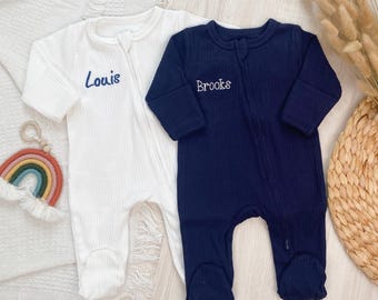 Boho baby shower gifts, custom embroidered zip romper, baby clothes, newborn outfit.