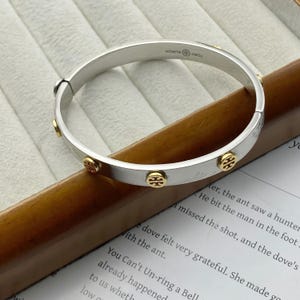 Vintage 18K Gold Tory Burch Bracelet, TB Classics Cuff Bracelet, unique Colored Enamel Glaze Bracelet, Bangles Christmas Gifts for her