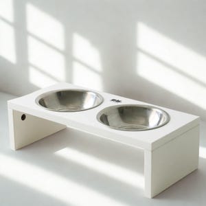 Pet Bowl Set with Wooden Stand | Stainless Steel Double Food & Water Bowls | Anti-Slip Elevated Pet Feeding Station for Small and Large Pets
