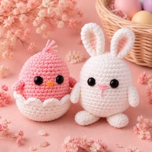 Wzór na szydełkowe kurczaczki i zajączki wielkanocne w formacie PDF | Prosty samouczek tworzenia wielkanocnych zabawek amigurumi | Przyjazne dla początkujących | Natychmiastowe pobranie