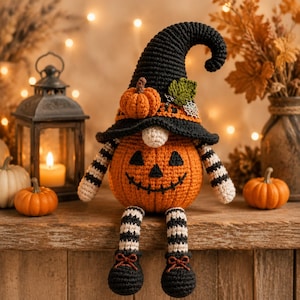 Häkelanleitung für einen Halloween-Kürbiswichtel (PDF) • Kürbis-Hexenwichtel (Amigurumi) • Häkelanleitung für Herbstdeko