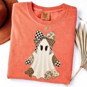 Cute Ghost SVG, Patchwork Bow Halloween Design, Leopard Camo Digital Download for Crafting Projects