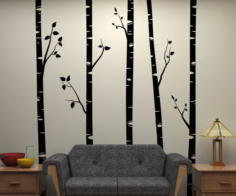 Birch Tree Wall Decals with Branches Sticker Set 5 Trees Etsy