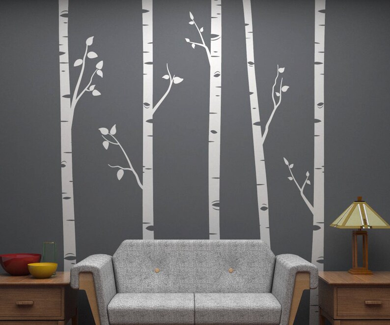 Birch Tree Wall Decals with Branches Sticker Set 5 Trees Etsy
