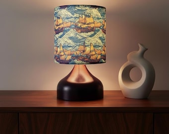 Vintage Ships Table Lamp, Handmade Lampshade, Handcrafted Home Lighting, Eclectic Decor
