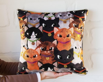 Kussensloop met kattenprint: Turkse stof, dubbelzijdig, handgemaakt
