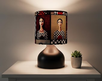 Modern Folk Art Table Lamp, Handmade Lampshade, Handcrafted Home Lighting, Eclectic Decor