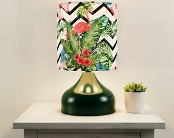 Flamingo Tropical Table Lamp, Handmade Lampshade, Handcrafted Home Lighting, Eclectic Decor