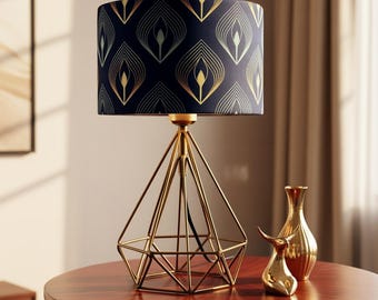 Retro Gold Art Deco Table Lamp, Handmade Lampshade, Handcrafted Light