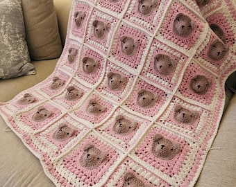 Patrón de manta de osito de peluche en PDF | Tutorial fácil de manta de bebé a crochet | Diseño de osito adorable | Patrón de regalo de bebé a crochet paso a paso