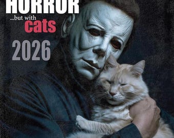 2026 Horror Icons Cat Wall Calendar - PDF – Funny Scary Cat Calendar, Creepy Cute Feline Art, Horror Movie Cat Parody, Printable Wall Decor