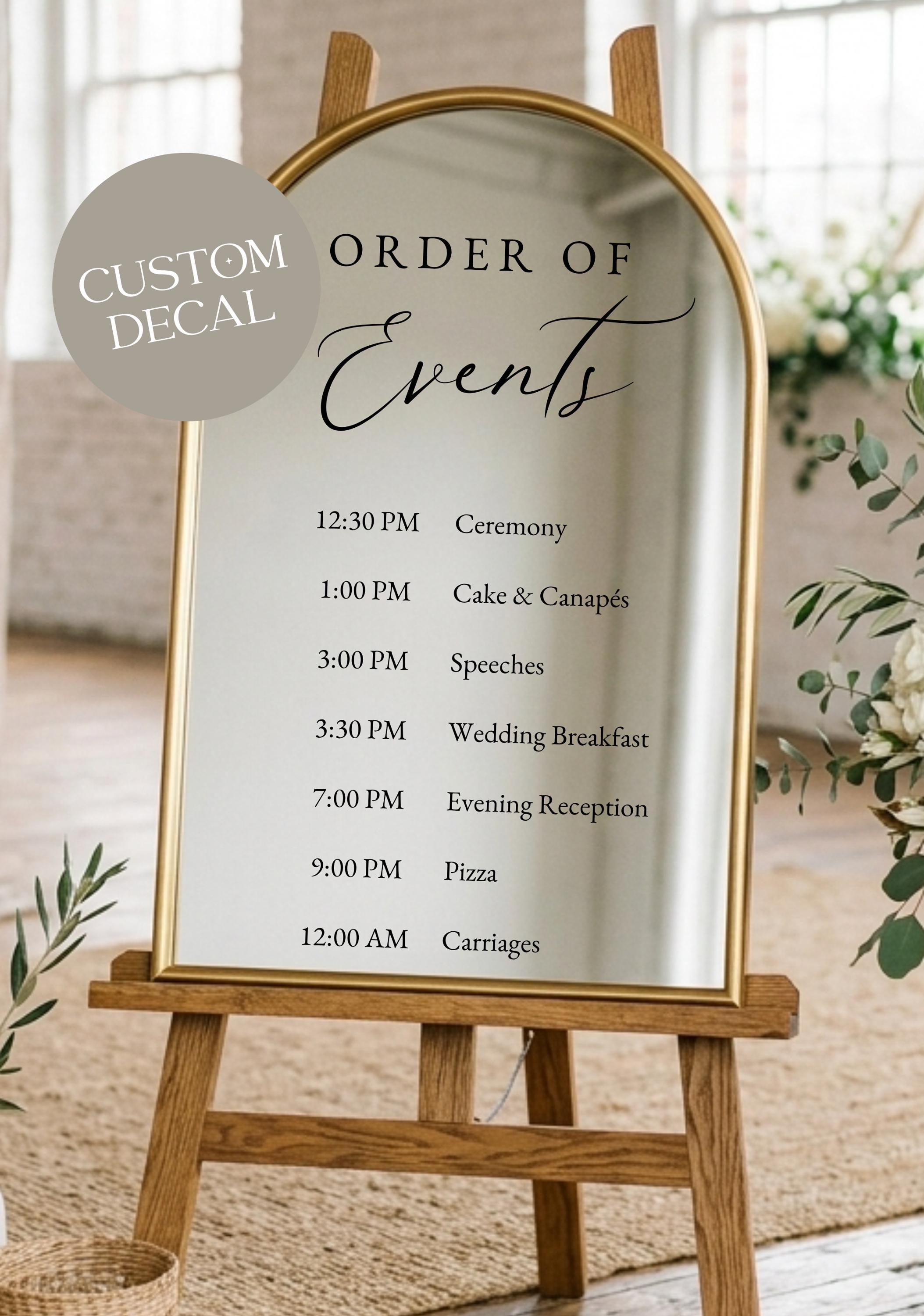 Custom Wedding Order of Events Decal | Personalised Vinyl Signage - Etsy UK