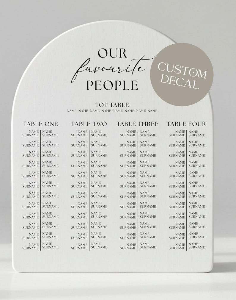 Banquet Style Wedding Table Plan Decal | Long Table Seating Chart Vinyl ...